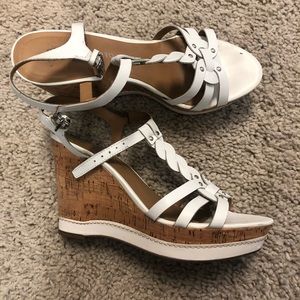 Franco Sarto White Leather Wedges